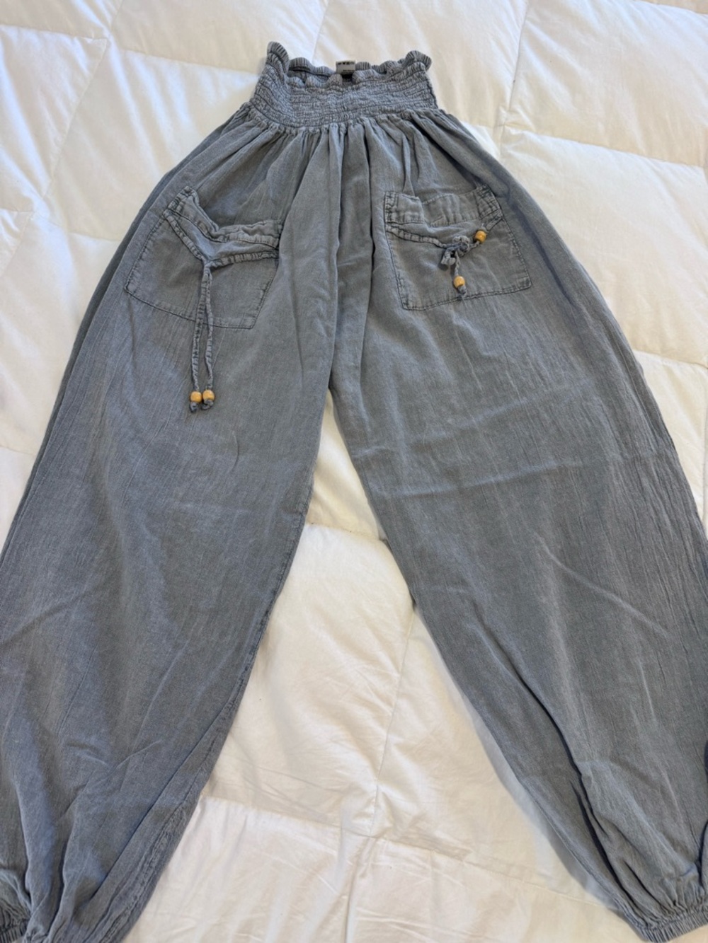 Woven Smocked Waist Grey Harem Pants